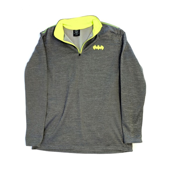 Batman Other - Batman Mens Womens 1/4 Zip Pullover Sweater Gray Neon Green Logo Size M